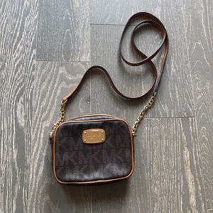 Michael Kors Brown/Orange Trim Logo Crossbody